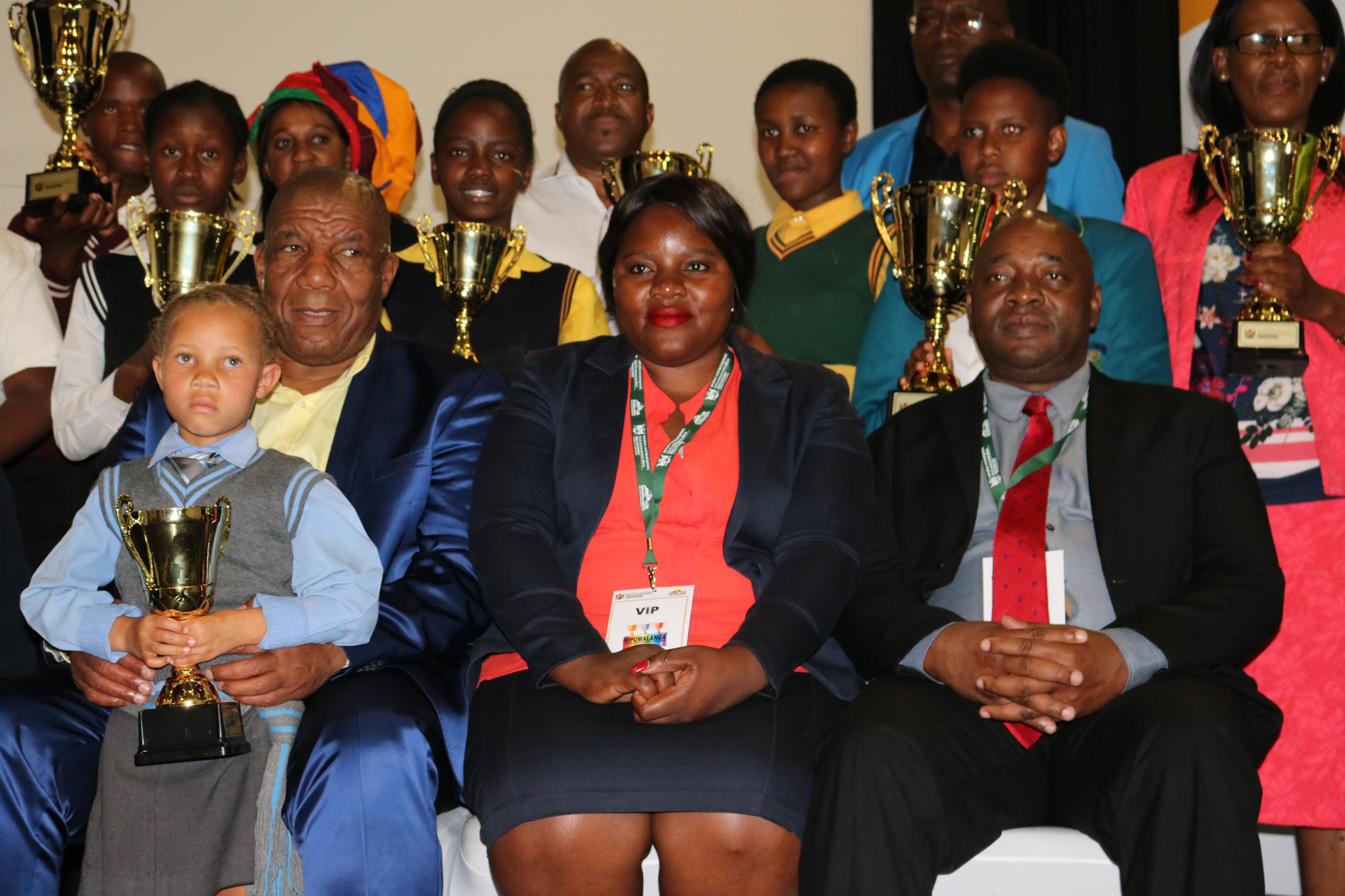 MEC Shongwe, HOD LS Monareng and and a Chief Albert Luthuli Local Minicipality senior official with some of 2018 Climate Change Schools Programme winners