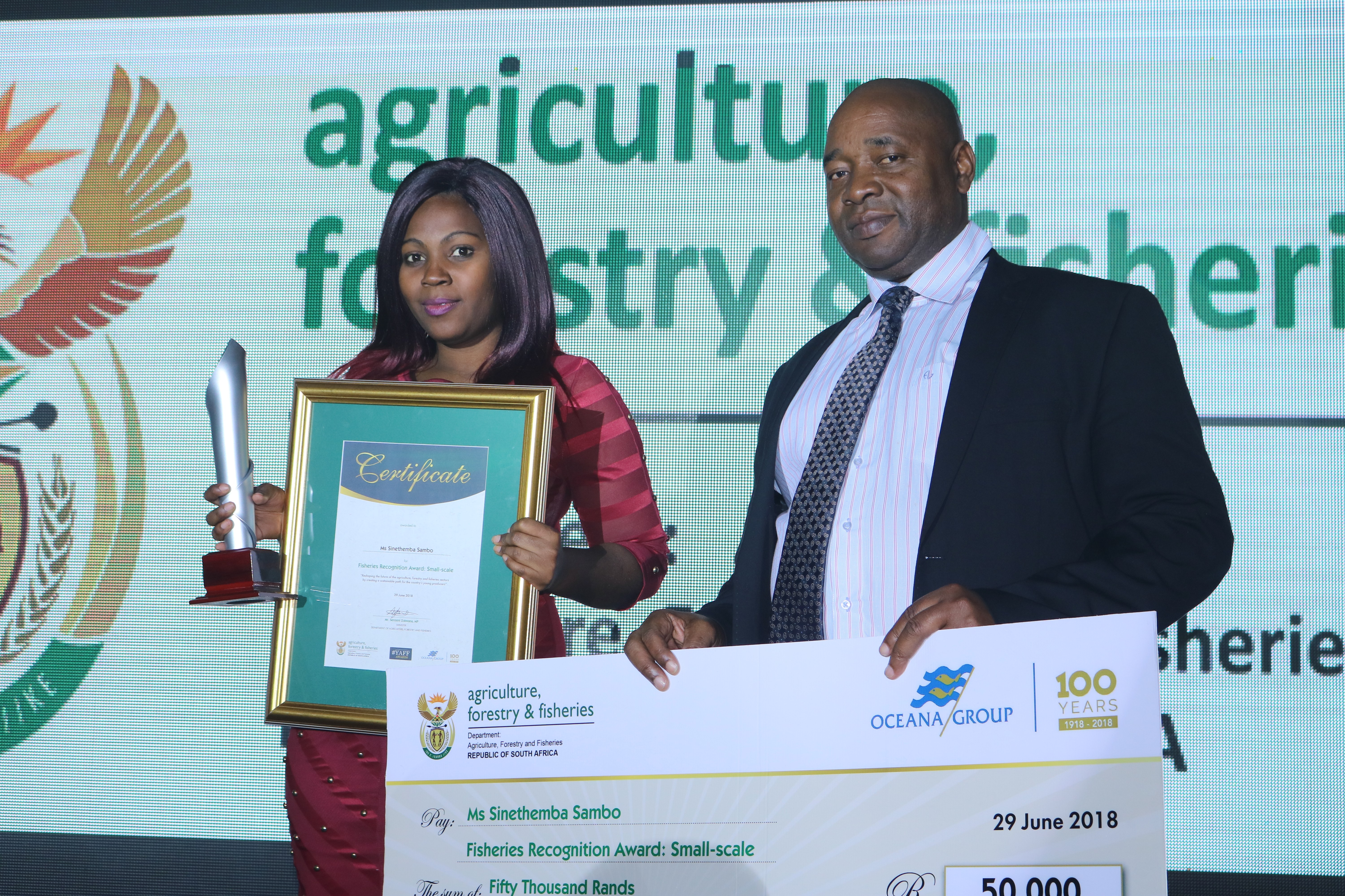 HOD Lucky Monareng with Snethemba Sambo from Steenbok after she won a #YAFF Award